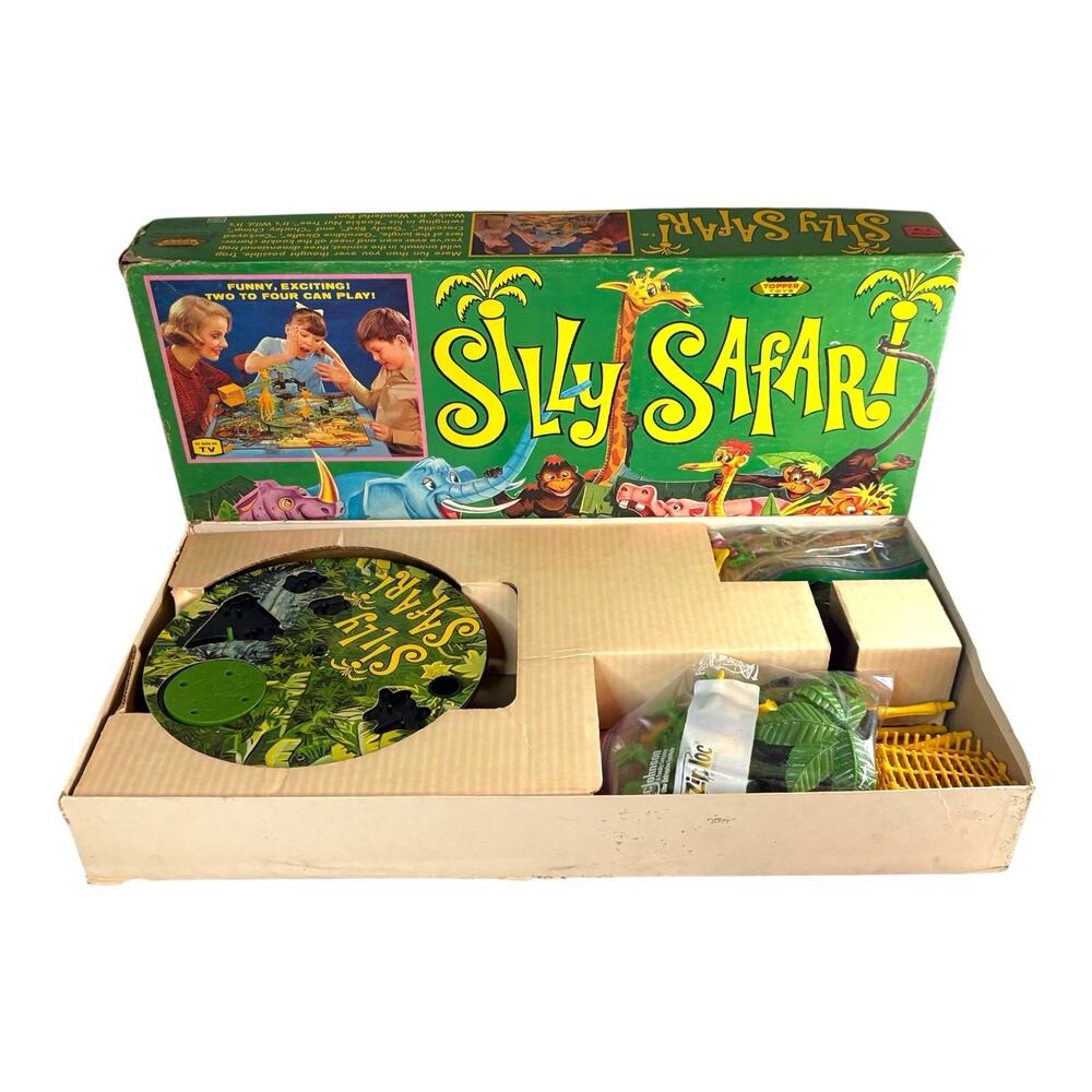 Vintage "Silly Safari" Board Game Topper Toys 1966 98% COMPLETE Jungle Animalx